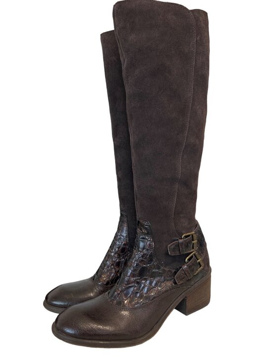 Donald J Pliner Shoes - Donald J Pliner Boots Size 7 Dulce Riding Croc Embossed Dark Brown Chestnut Boho